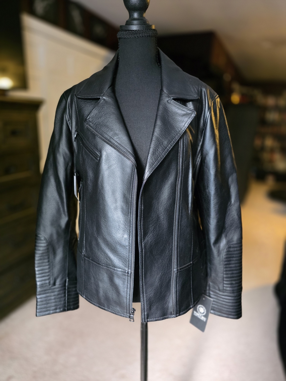 WHET BLU Fallon Vegan Leather Moto Jacket Black Large NWT Asymmetrical Zip Biker